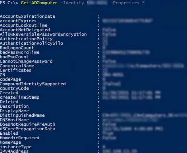 show all ad computer properties in powershell