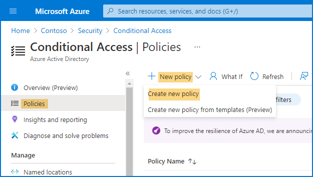 Steps to create a Conditional Access policy and configure multifactor authentication.