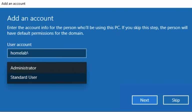 add an account to domain