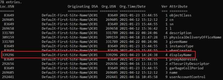 How to Check Active Directory Replication Status Health. Repadmin show object output with version change