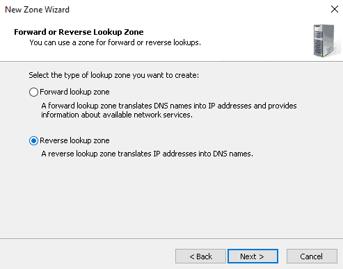 Select Reverse Lookup Zone