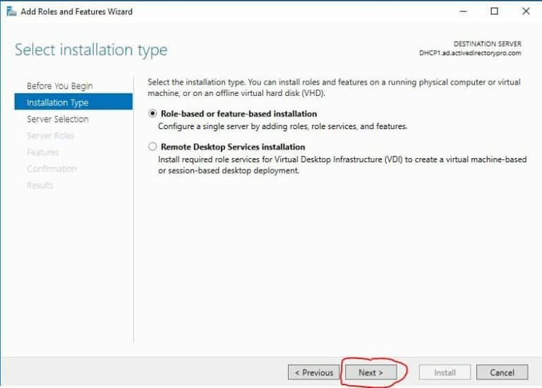 Install and Configure DHCP Server on Windows Server Select Role-based or feature-based installation