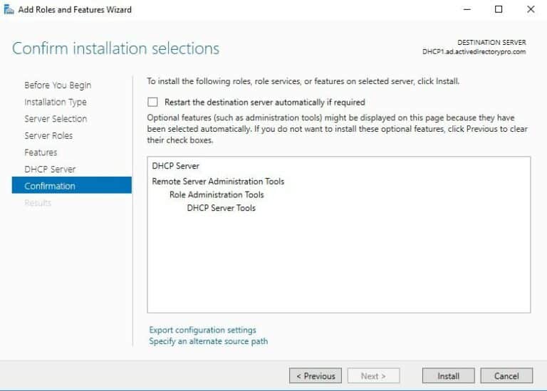 Install and Configure DHCP Server on Windows Server Confirmation Screen