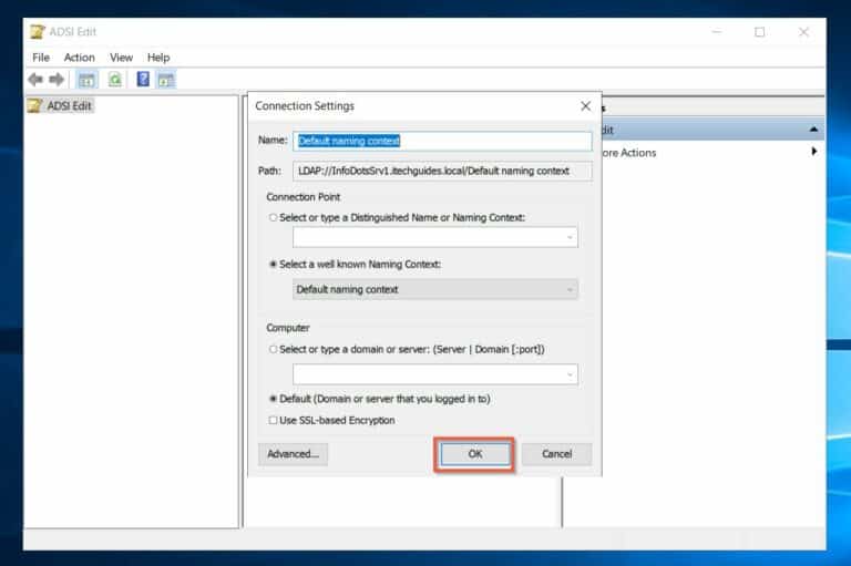 How to Find SamAccountName in Active Directory. Connect ADSI Edit to Active Directory step 2