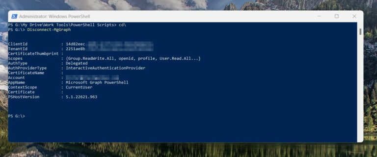 Disconnect-MgGraph command disconnects PowerShell Graph PowerShell from Azure AD