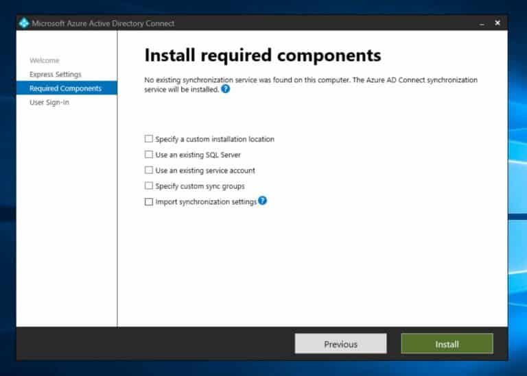 Install Azure AD Connect - Customize installation requirements