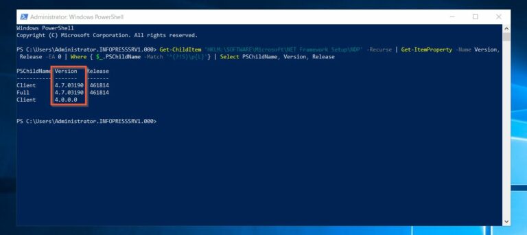 Use PowerShell to get the .NET Framework version of the server you plan to install Azure AD Connect