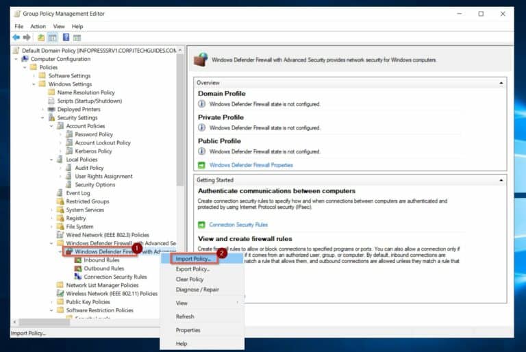 Best Practices for Implementing Windows Defender Firewall with Advanced Security Policies - import policy to GPO