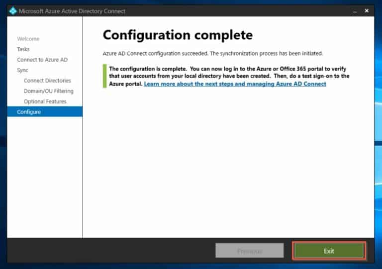 Complete the password writeback configuration on Azure AD Connect
