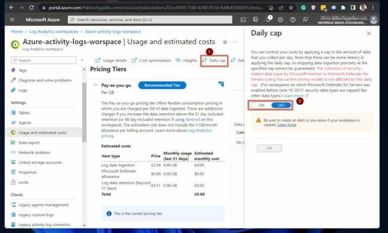 Create Daily Cap in the Activity log report in Azure Log Analtyics workspace