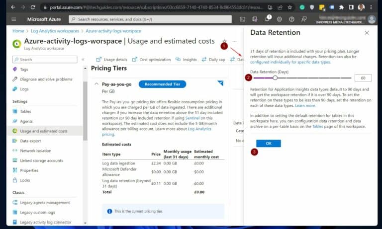 Set Data Retention in the Activity log report in Azure Log Analtyics workspace