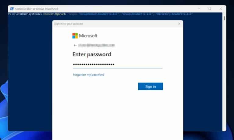 how to run the Connect-MgGraph command with the required scopes to commect to Azure tenant - enter password