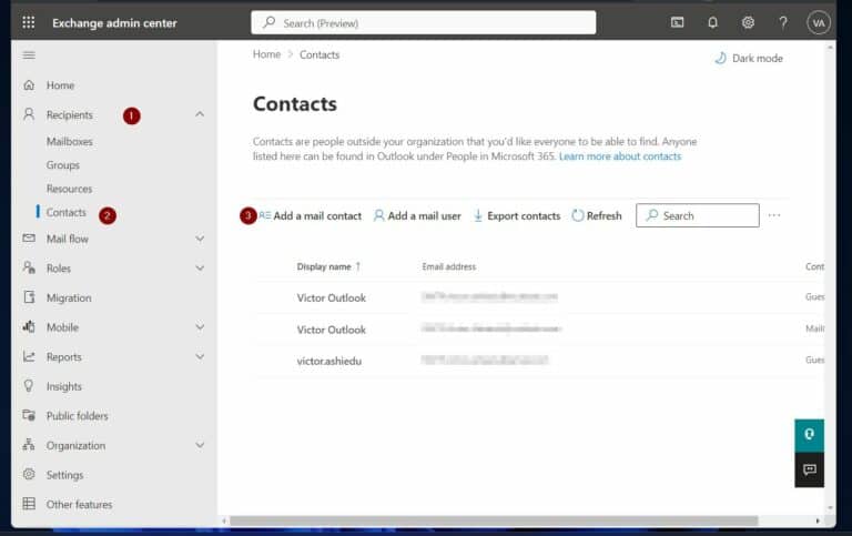 Add Contacts in Exchange Online