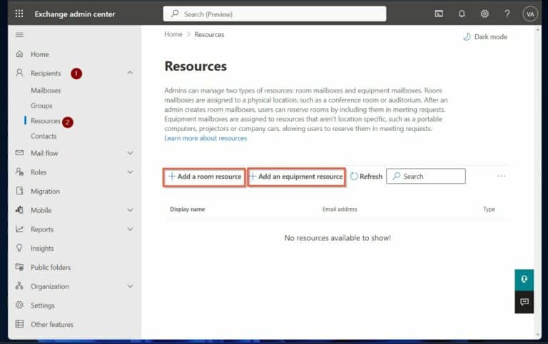 Set up, Configure, and Manage Office 365 Exchange Online Mailboxes - Add Resources in Exchange Online