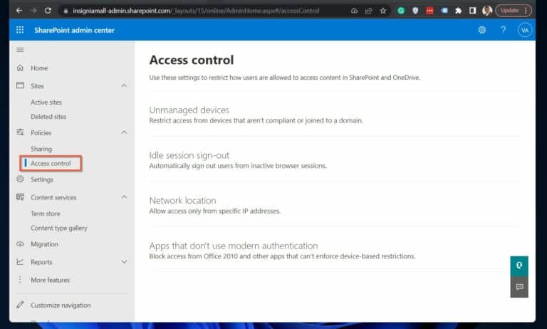 Configure the access control settings for users in SharePoint and OneDrive