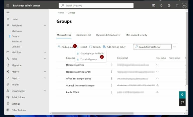 Export Office 365 Groups, or Shared Mailboxes in Microsoft 365 or Exchange Admin Portal