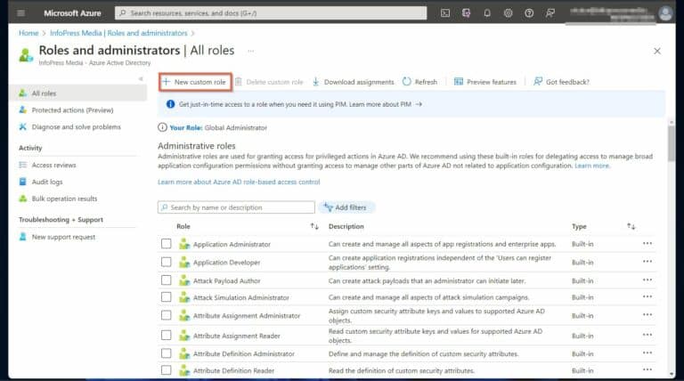 How to Create and Manage Custom Roles for Your Azure AD Environment - How to Create Custom Roles for Your Azure AD Environment - click 'Add New custom role' button