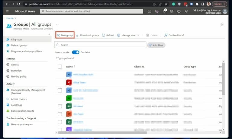 Method 2 - Use Azure AD Portal to Manage User Accounts and Permissions with Office 365 Identity and Access Management - Granting User Accounts Permissions Via Groups in Azure AD Portal
