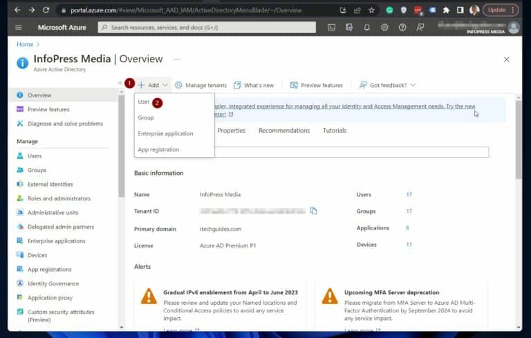 Office 365 Identity and Access Management: How to Manage User Accounts and Permissions - Next, to create an internal user, click Add and select User. 