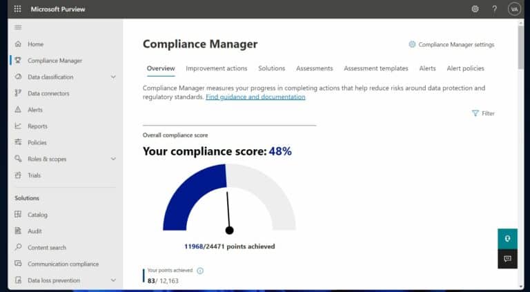 Office 365 Compliance - How to Meet Security and Compliance Requirements - step 1 access your Microsoft compliance score
