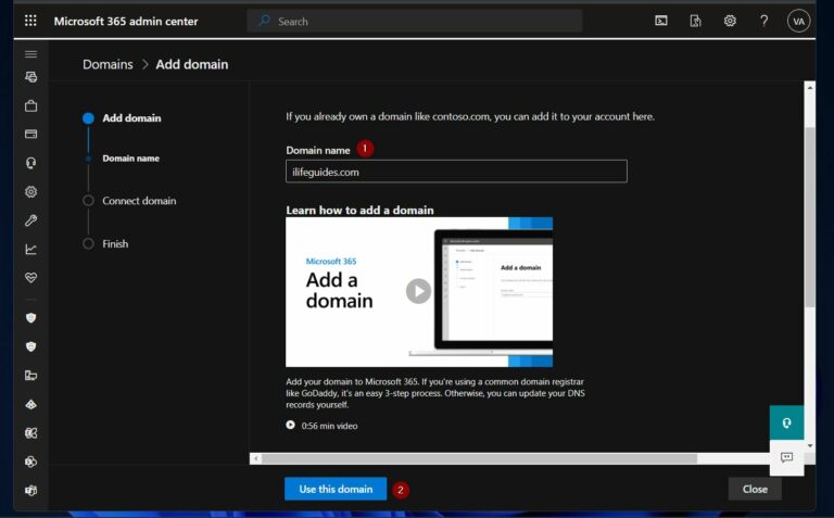 Office 365 Exchange Online -How to Set Up and Manage Exchange Online - 3. Add the domain name on the workflow's first page. When you finish, click Use this domain
