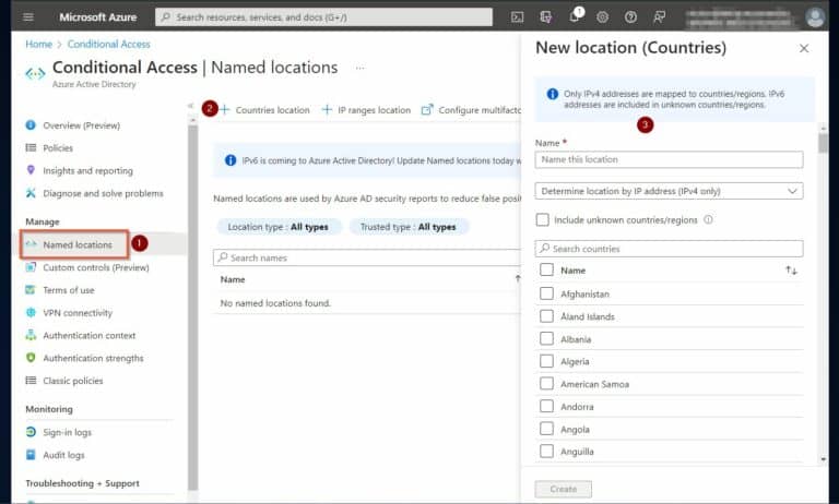 Step 4 - Conditional Access - setup 'Named locations'