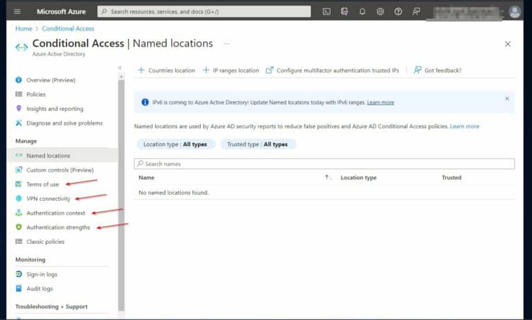 Step 4 - Manage Conditional Access - setup 'Terms of use' 'VPN connectivity', 'Authentication context', 'authenticatin strenghts'