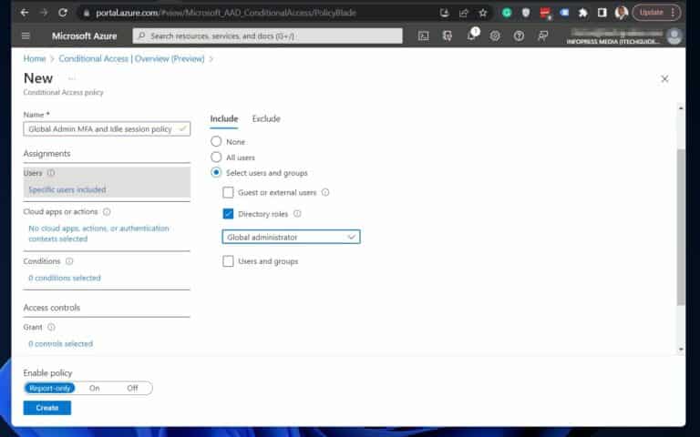 add admin roles to a new conditional access policy