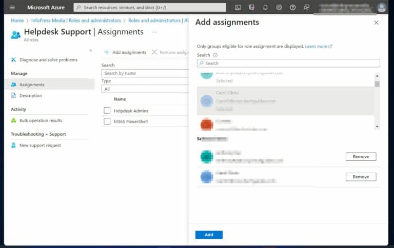adding new users or groups to azure AD roles step 2