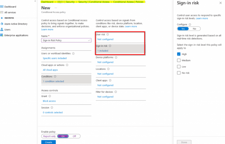 sign in risk policy using conditional access