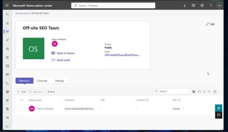 Add Members, Channels and Edit Team Settings - open an existing team step 2