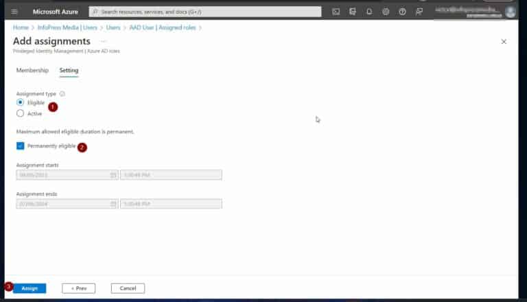 Assign Azure AD Roles and permissions from the User Interface - final step