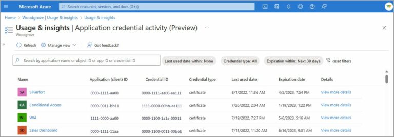 Azure AD Security Logs and Audit - Application credential activity (Preview) - Microsoft
