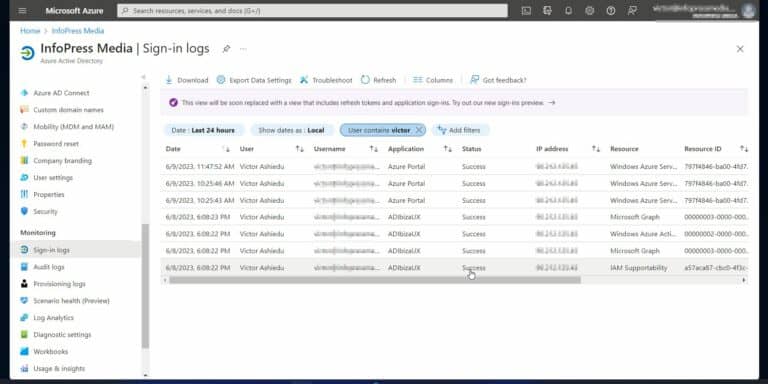 Azure AD Security Logs and Audit - filter sign-in logs