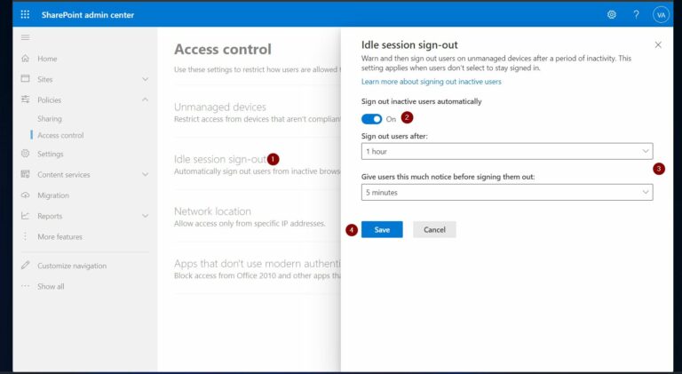 Configure Idle session sign-out Access Control Policies for Office 365 SharePoint and OneDrive
