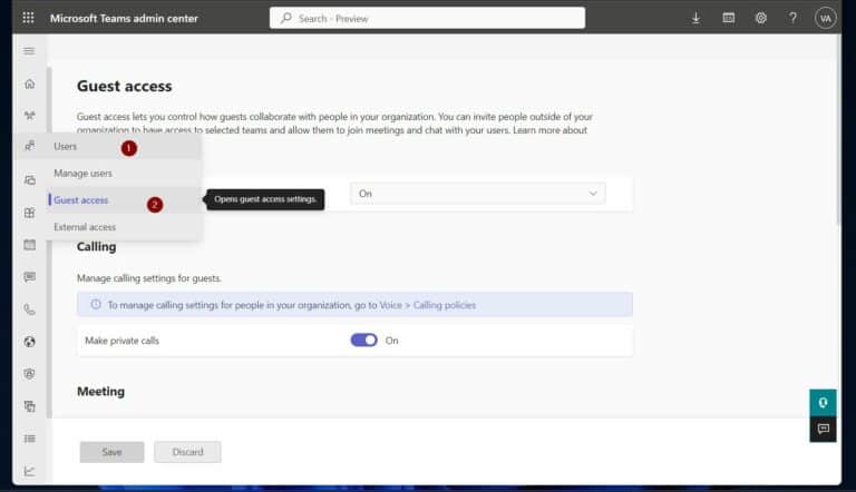 Manage and Configure Office 365 Teams Guest Access - open guest access page