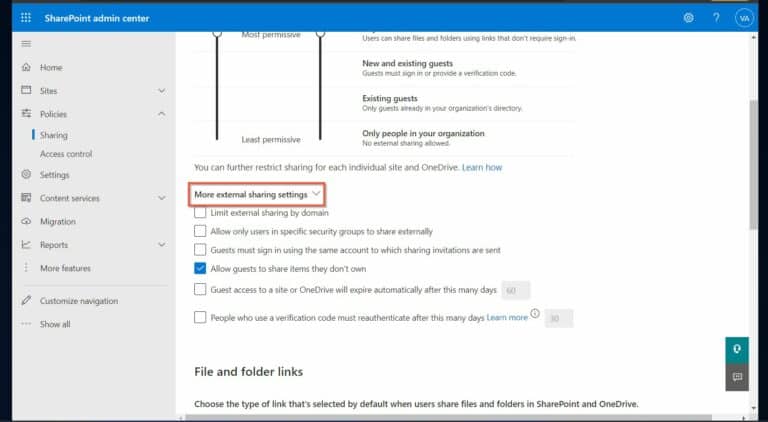 More SharePoint and OneDeive external sharing settings