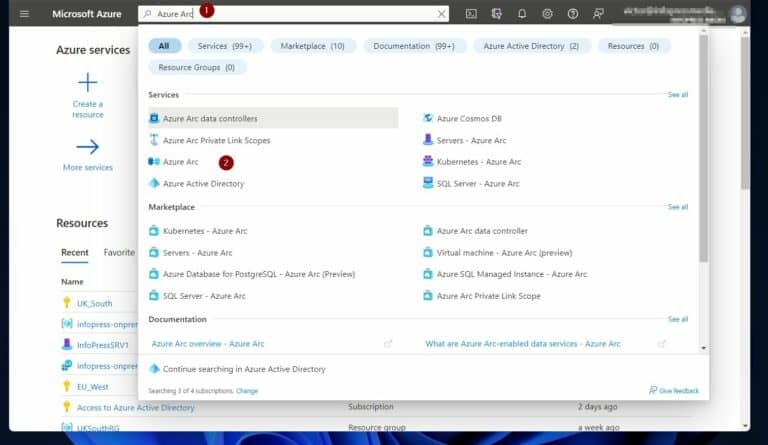 On the Azure Portal, search for and open Azure Arc