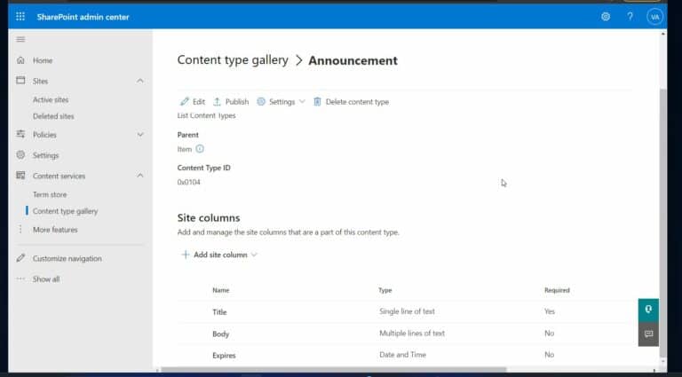 View and edit a content type in SharePoint Online