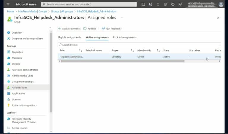 View roles assigned to an Azure AD user or group