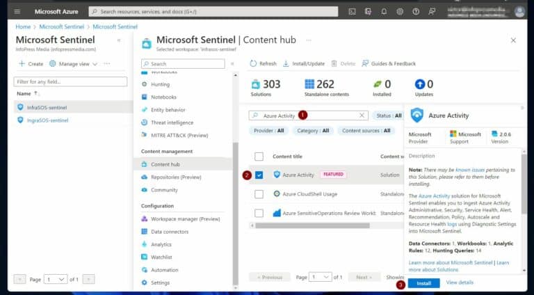 Azure Security Automation - After that, enter Azure Activity in the search box, then check the Azure Activity solution and click Install. 