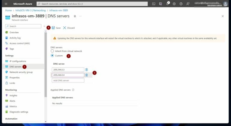Configure Custom DNS for the Azure VM's Network Interfaces