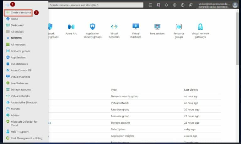 How to Create and Apply Network Security Groups to Virtual Networks (VNets) - open create a resource in Azure portal