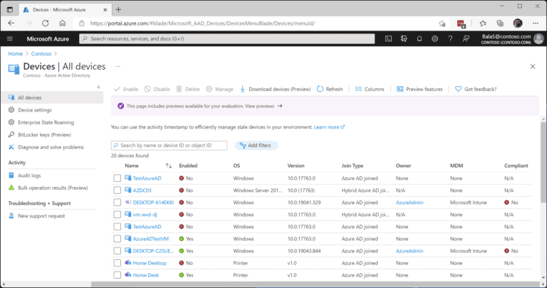 azure ad all devices portal