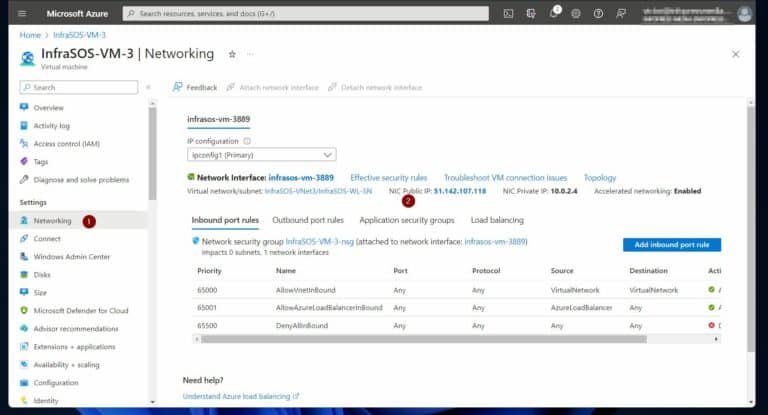 get the public IP address of an Azure VM from the Networking menu