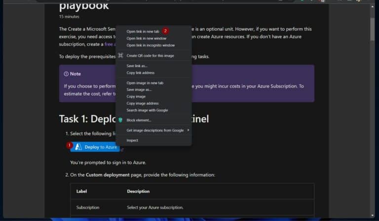 under Task 1, right-click Deploy to Azure and open it in a new browser tab