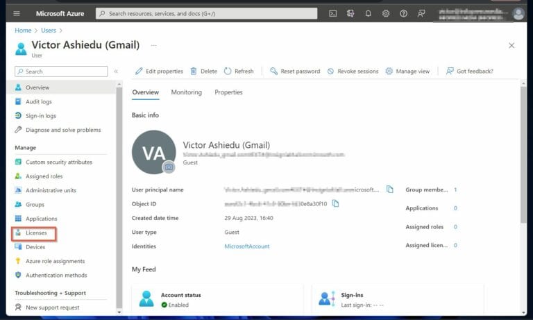 Assign a Licence to a Guest User in the Azure Portal