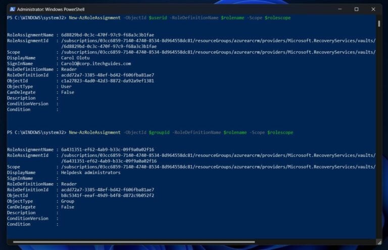 Assign roles to Azure objects using the New-AzRoleAssignment PowerShell command