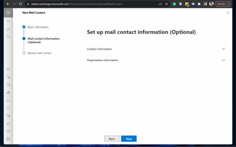 Secure Collaboration in Office 365 - New Mail Contact workflow page 2 (optional)