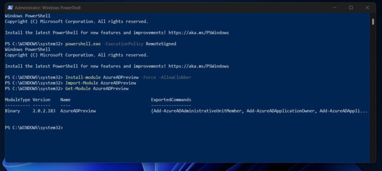 This screenshot shows all the commands in this subsection in PowerShell. 